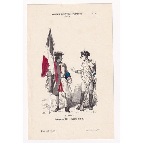 Gravure 1856 Uniforme Infanterie Française Régiment De La Sarre Enseigne Caporal