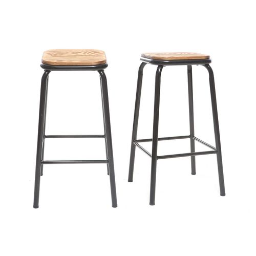 Tabourets De Bar Empilables Noir Et Bois Foncé H65 Cm (Lot De 2) Memphis