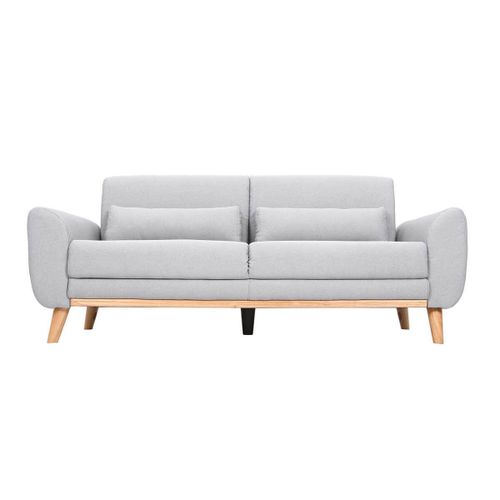 Canapé Design 3 Places En Tissu Gris Clair Et Bois Clair Ektor