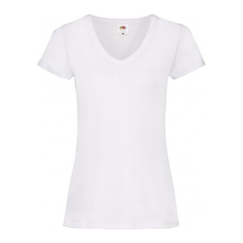 Tee-Shirt Blanc Manches Courtes, Col En V Pour Femme. Coupe Cintrée