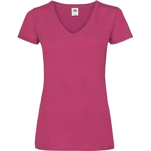Tee-Shirt Rose Fuchsia Manches Courtes, Col En V Pour Femme.100% Coton