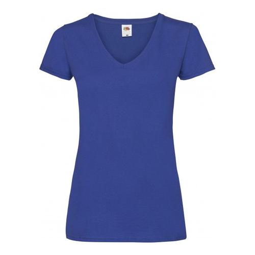 Tee-Shirt Bleu Royal (Royal Blue) Manches Courtes, Col En V Pour Femme.100% Coton