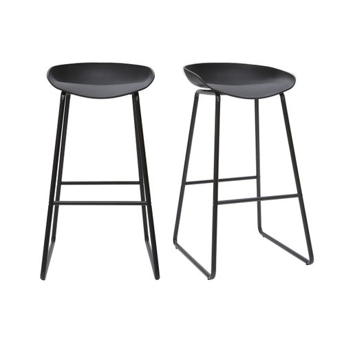 Tabourets De Bar Design Noirs H75 Cm (Lot De 2) Pebble