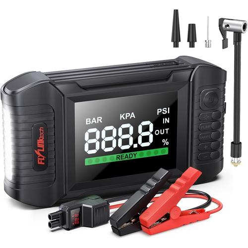 5000a Booster Batterie Voiture Avec Compresseur¿Portable Jump Starter (All Gas/10,0 L Diesel) 12v Demarreur Batterie Voiture Avec Gonfleur 150 Psi, Grand Écran Led, 160w Dc Out, Lamp Led