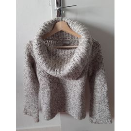 Pull En Laine À Large Col Châle, Blanc Chiné Marron 34-36