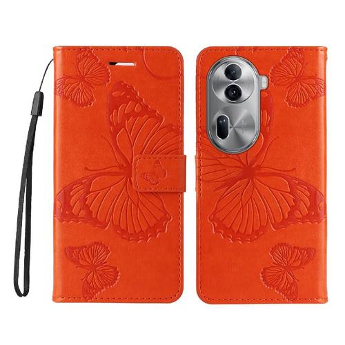 Étui Pour Oppo Reno 11 5g Avec Support De Fente Pour Carte Flip Kickband Couverture Antichoc Cuir Pu Couverture Magnétique - Orange