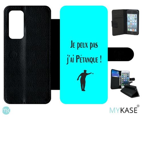 Etui À Rabat Huawei P40 - Je Peux Pas J Ai Petanque Turquoise - Simili-Cuir - Noir