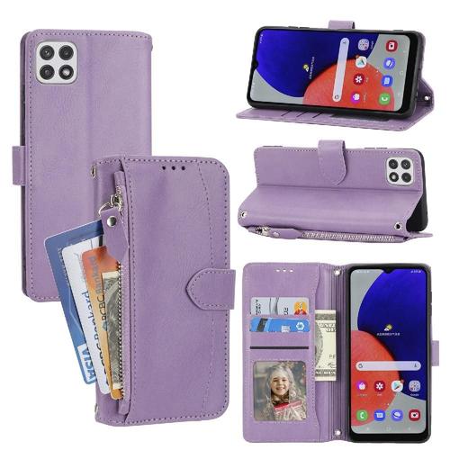 Flip Étui Pour Samsung Galaxy A22 5g/ F42 5g Titulaire De La Carte Fermeture Magnétique Sangle Cuir Pu Béquette - Violet