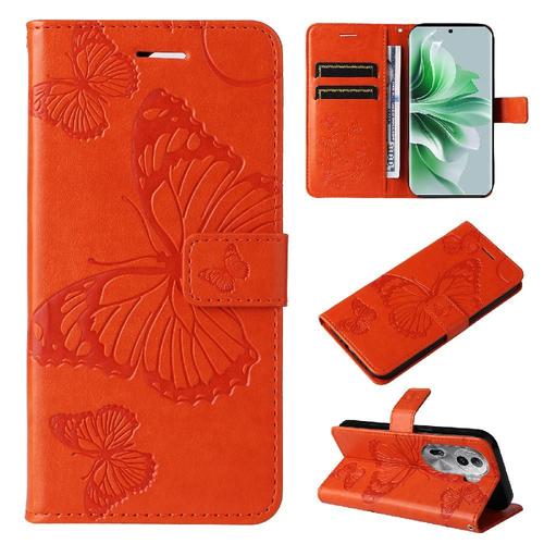 Étui Pour Oppo Reno 11 Pro 5g Couverture Antichoc Flip Kickband Couverture Magnétique Avec Support De Fente Pour Carte Cuir Pu - Orange