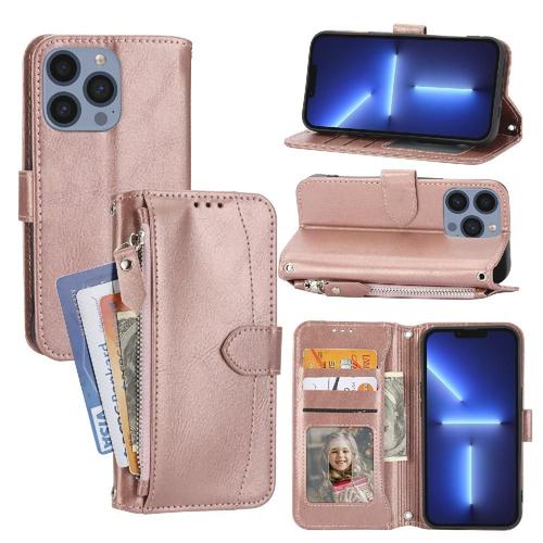 Flip Étui Pour Iphone 15 Pro Max Anti Éraflure Fermeture Magnétique Béquette Cuir Pu Titulaire De La Carte - Couleur Or Rose