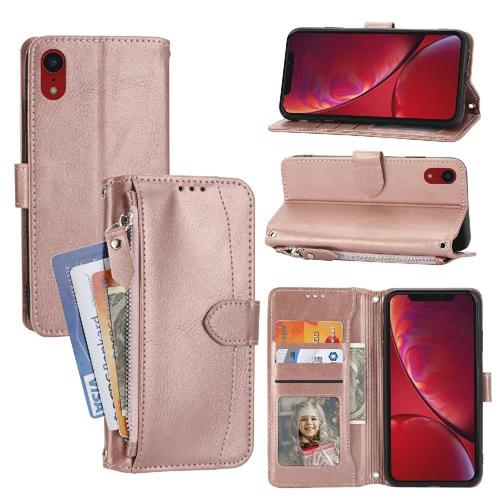 Flip Étui Pour Iphone Xr Fermeture Magnétique Titulaire De La Carte Béquette Anti Éraflure Cuir Pu - Couleur Or Rose