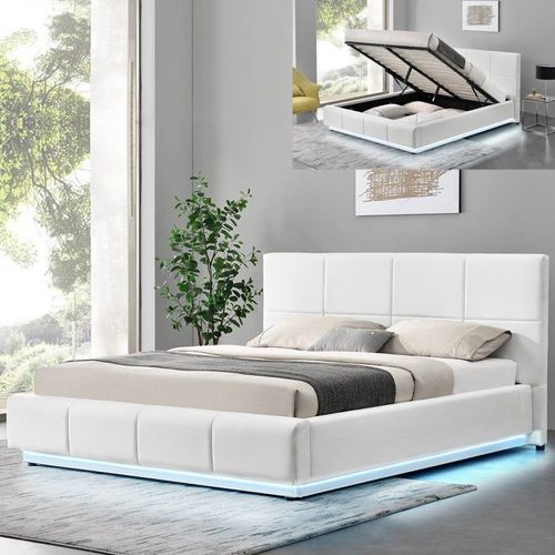Lit Design Alexi Avec Sommier Et Coffre De Rangement - Blanc - 180x200