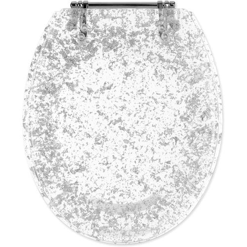 Argenté Abattant WC standard - Lunette de toilettes WC universelle 42 x 36 x 4,5 cm en résine design gris à paillettes - Siège cuvette toilette