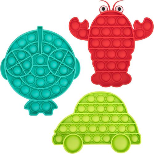 Pop It Fidget Push Pop Toy Lot De 3 Jouets Anti-Stress Pour Petits Et Grands, Adultes Ou Enfants, Voiture Poisson Crabe