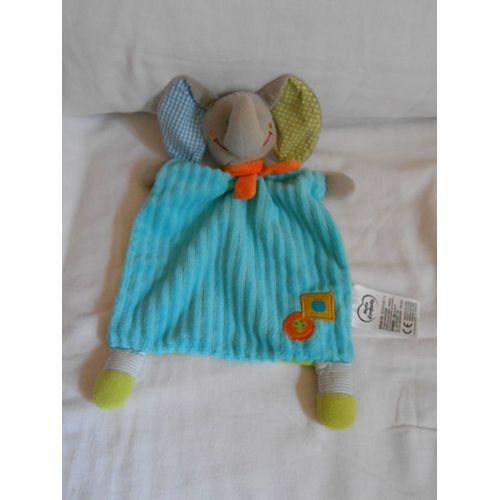 Doudou Elephant Mots D'enfants Siplec Leclerc Plat Rectange Orange Bleu Vert Vichy Pois Echarpe Orange Ecusson Pomme Champignon