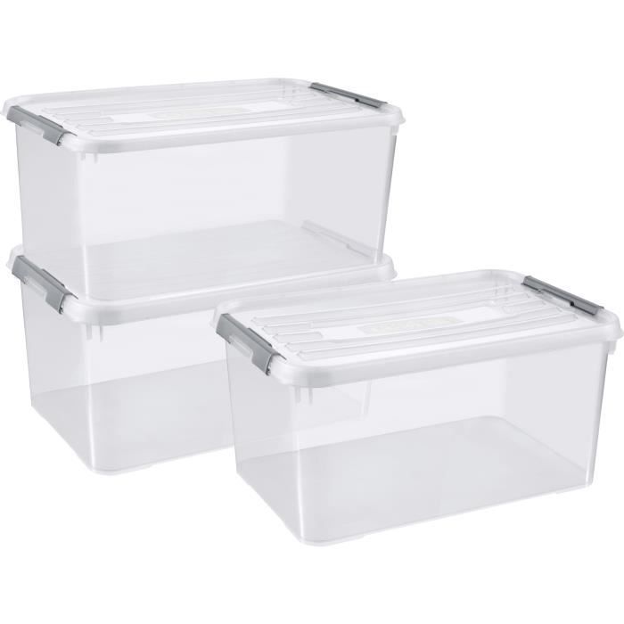 CURVER | Lot de 3 handy box - 50L, TRANSPARENT, 60x40x40,9 cm