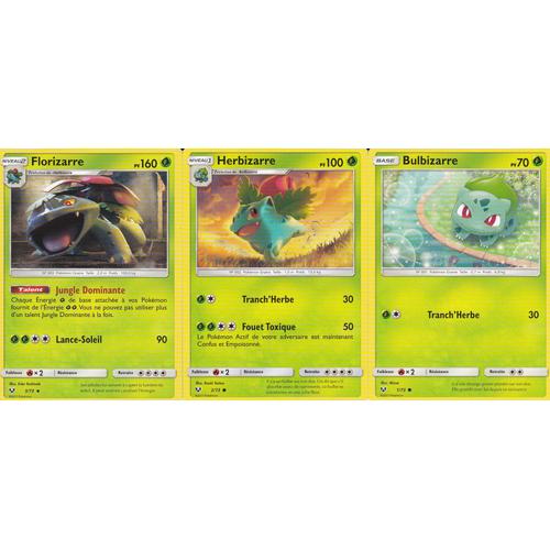 3 Cartes Pokemon - Florizarre 3/73 160pv + Herbizarre 2/73 + Bulbizarre 1/73 - Soleil Et Lune 3,5 Légendes Brillantes