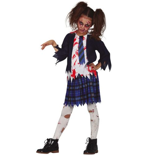 Déguisement Écoliere Zombie Bleue Fille - Taille: 10 À 12 Ans (142-148 Cm)