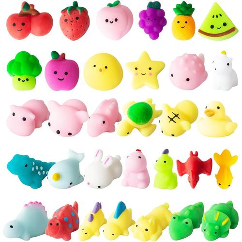 32pcs Mini Squishy Kawaii Squishys Mignon Jouet Doux Soulagement De Stress, Squeeze Toys Jouet Collant Silicone Animaux Fruits, Cadeaux Anniversaire Enfants École Prix Remplissage Piñatas