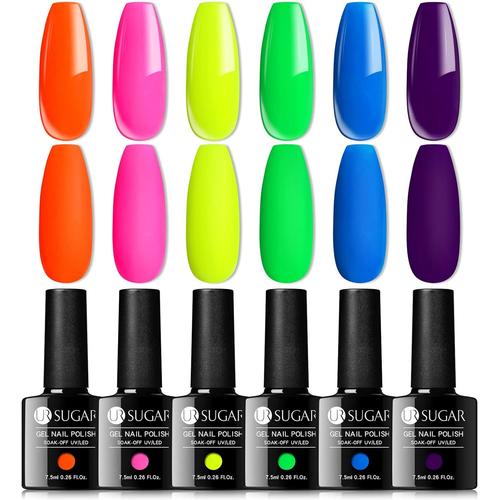 Vernis Semi Permanent Fluo, Vernis À Ongles Néon Jaune Blue Rouge Fluorescent Neon, Uv Gel Soak Off Manucure Pour Cadeaux Fête Des Mères Halloween 6pcs 