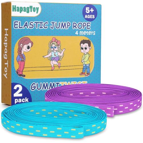 Elastique Jeux A Sauter, 2 Pack Corde À Sauter Élastique Torsade En Caoutchouc Longueur 4m Largeur 1cm, Jumping Games Rubber Twist Vert Et Violet, Parfait Comme Cadeaux Pour Filles & Garçons