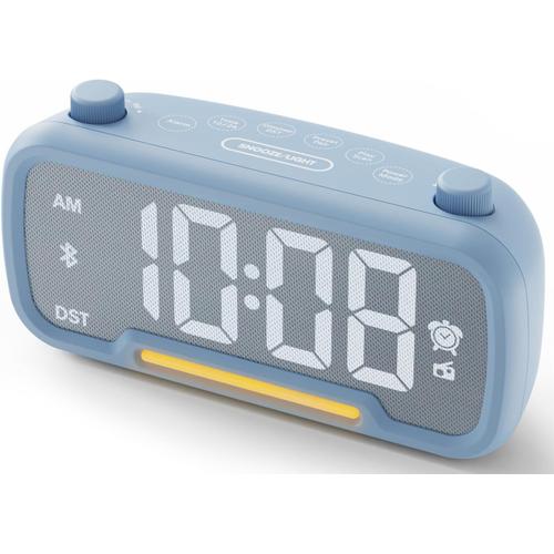 Réveil Enfants avec Veilleuse, Réveil Bluetooth, Radio-Réveil Réglable 16 Niveaux de Volume et 5 Niveaux de Luminosité, USB & Type-C 2 Port de Charge Horloge Numérique pour Chambre