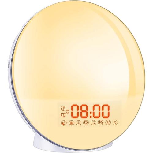 Lampe Radio Réveil Lumière Douceur Led Simulateur D'aube Horloge Lampe De Chevet Avec 2 Alarmes 8 Sons 20 Luminosités Pour Bébé Chambre