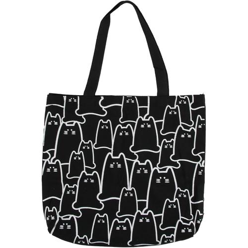 Sac Fourre Tout En Toile,Noir Chat Sac En Toile,40x35cm Tote Bag Femme,Avec Une PoignéE De 25 Cm,Sac En Tissu,Sacs De Courses Et Cabas