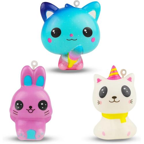 Lot De 3 Porte-Clés Squishies ¿ Mini Animaux Squishy Kawaii Petits Jouets À Presser À Montée Lente Party Favors Cadeau Pour Enfants Garçons Et Filles (Chat, Lapin, Ours)