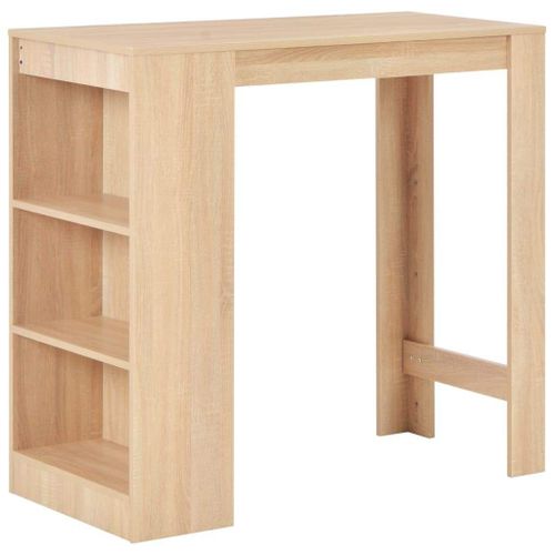 Table Haute Mange Debout Bar Bistrot Avec Étagère Chêne 110 Cm Rectangle Beige Helloshop26 0902054
