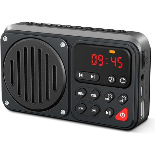 J-405 Poste Radio FM avec Bluetooth, Radio Numérique avec Réveil et Enregistreur, Petite Radio Portable avec Batterie Rechargeable 1500mAh, Lecteur de Musique USB/TF, Qualité sonore Hi-FI.