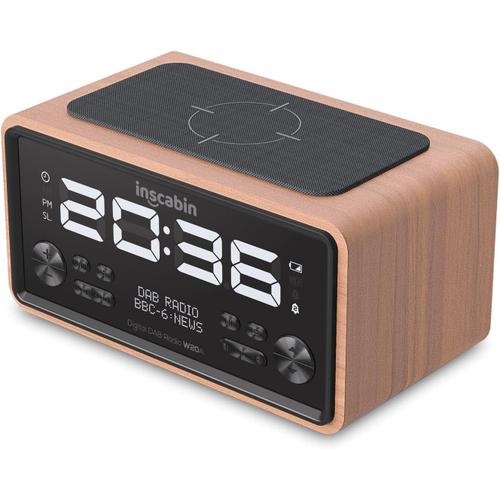 W20A DAB/DAB+ FM Radio-réveil numérique avec chargement sans fil/grand écran, haut-parleur sans fil Bluetooth - Beau design pour chambre à coucher, cuisine, bureau (cerise)