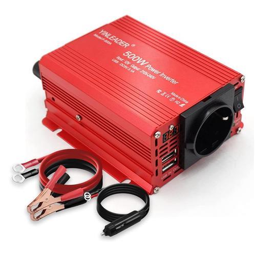 Convertisseur 500W 12V 220V Convertisseur de Tension Double USB Power Inverter DC 12V AC 230V, Onduleur Transformateur avec Allume Cigare Prise Electrique