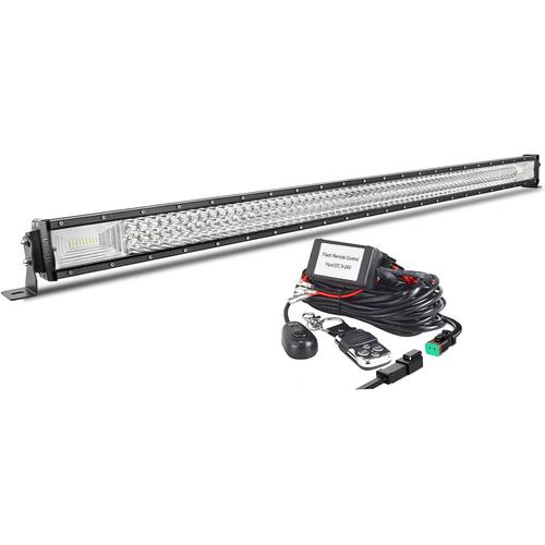 127 Cm Droit Barre Lumineuse 648w Feux Antibrouillard Led Avec 12v Télécommande Stroboscopique Kit De Cablage 6000k 3 Rangées Etanche Led Projecteur Pour Voiture Camion Tracteur 4x4,Ip67