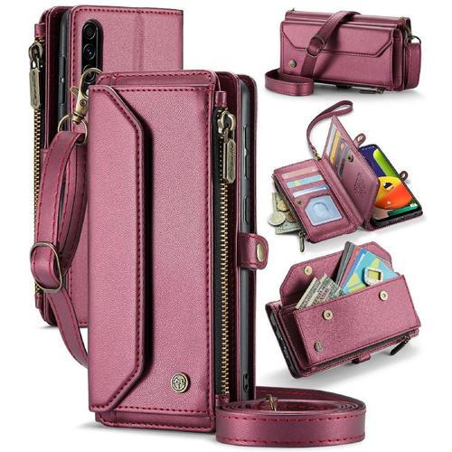 Crossbody Étui Pour Samsung Galaxy A50/A50s/A30s Étui Portefeuille Fente Pour Les Factures À Fermeture Éclair Titulaire De La Carte Blocage Rfid Portefeuille Étui Pour Femmes - Rouge