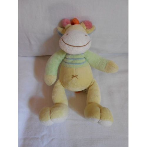 Doudou Vache Girafe Giraphe Mots D'enfants Leclerc Siplec Peluche Jaune Vert D'eau Blanc Orange Rose Rayé Bleu 28 Cm Biille Corps Croix Nombril