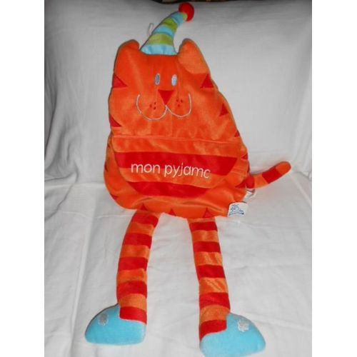 Grand Range Pyjama Doudou Peluche Chat Maxita Raye Orange Rouge Bleu Vert
