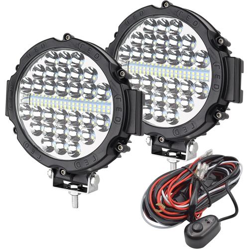 Blanc Phare De Travail Led 12v 210w 7'' Projecteur Ronde Led Voiture Avec Faisceau De Cablage Kit, Ip67 Spot Flood Feux Antibrouillard Led 16800lm Feux De Travail Pour 4x4 Camion Tracteur Suv Bateau