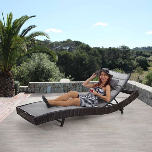 Chaise Longue Savannah, Polyrotin, Bain De Soleil   Marron Chiné, Enveloppe Gris