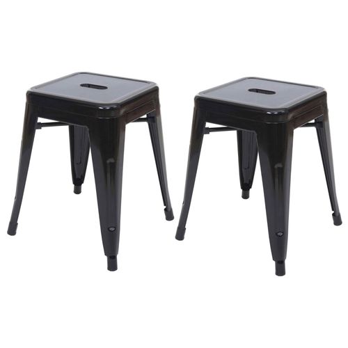 2x Tabouret Hwc-A73, Tabouret En Métal, Design Industriel, Empilable   Noir