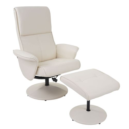 Fauteuil Relax Helsinki, Fauteuil De Télévision Avec Tabouret   Similicuir, Crème
