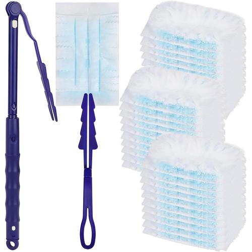 Lot De 30 Plumeaux À Poussière Pour Swiffer - Avec 1 Poignée, 1 Perche Télescopique, Kit De Plumeau En Microfibre, Outil De Nettoyage De Bureau, Filtre Électrique, Pour Nettoyer Les 