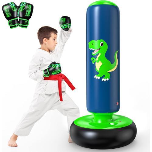 Vert Sac De Frappe Gonflable De 122 Cm, Sac De Boxe Gonflable Stable Pour 3 À 6 Enfants, Cadeaux Pour Garçons Et Filles, Ensemble De Boxe Pour La Pratique Du Karaté, Du Taekwondo