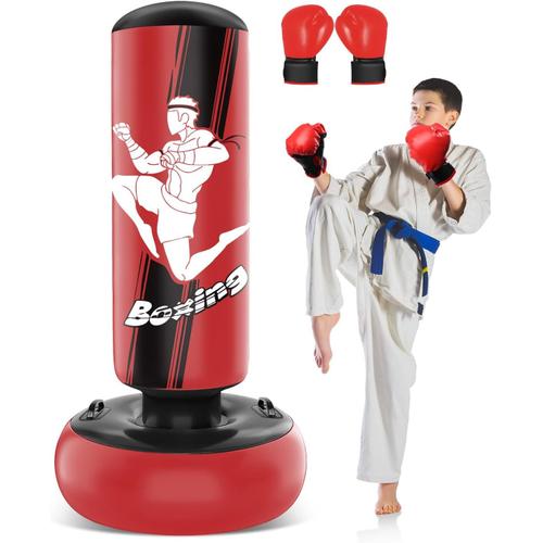 Motifs De F Améliorée Sac De Frappe Enfant, Sac Boxe Gonflable Avec Gants De Boxe, Cadeaux Pour Garçons Et Filles De 5 À 12 Ans Pour La Pratique Du Karaté, Du Taekwondo Et Du Mma