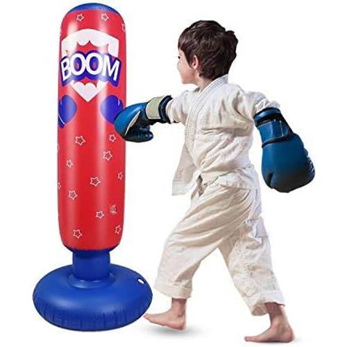 120 Cm-Rouge Sac De Frappe Pour Enfants, Sac De Boxe Sur Pied Pour Un Rebond Immédiat, Sac De Frappe Lourd Pour La Pratique Du Karaté, Sac De Boxe Anti-Stress Pour Garçon/Fille.