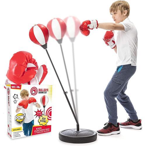 Rouge Sac De Frappe Pour Enfants Avec Gants De Boxe | Sac De Frappe Réglable Pour Enfants De 3 À 10 Ans Avec Support | Sac De Boxe Pour Garçons Et Filles (Rouge Et Blanc)