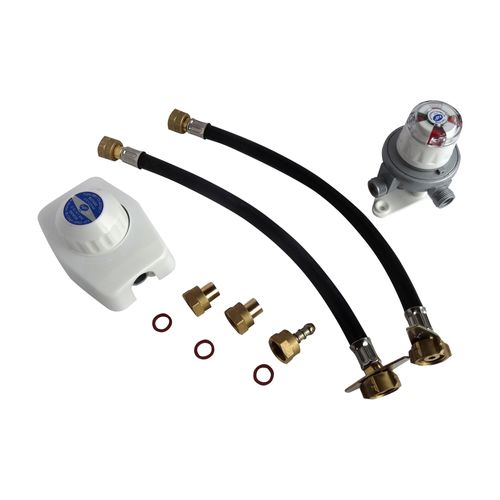 Ensemble détendeur 1,3 Kg/h + inverseur avec lyres pour 2 bouteilles BUTANE - 20/150