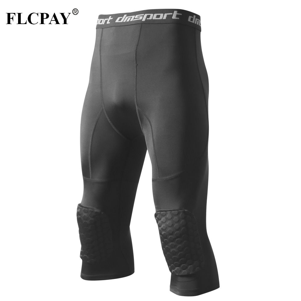 Topeter Pantalon de basket-ball avec genouillères 3/4 Leggings de compression Capri Tights hommes 