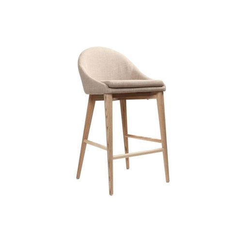 Tabouret De Bar Design En Tissu Beige Et Bois Clair 65 Cm Dalia