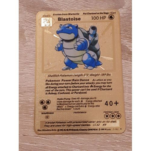 Carte Pokémon Tortank (Blastoise) 2/102 - Carte Métal Couleur Or